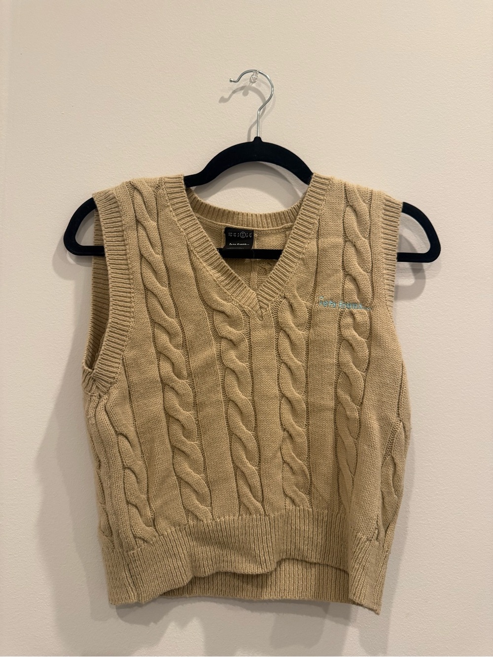 Textured V-Neck Cable Knit Sweater Vest - Beige
